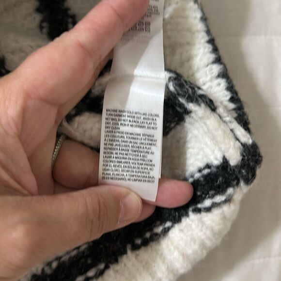 Lucky Brand L-XL White Black Stripe Cable Knit Button Front Wool Blend Cardigan - Picture 15 of 16